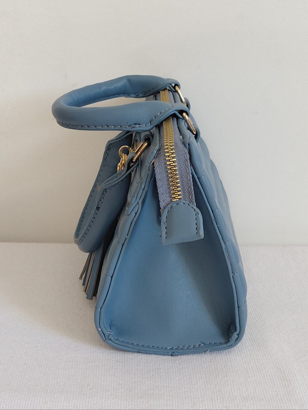 Blue Gold Quilted Mini Handbag Tassels - Picture 4 of 10